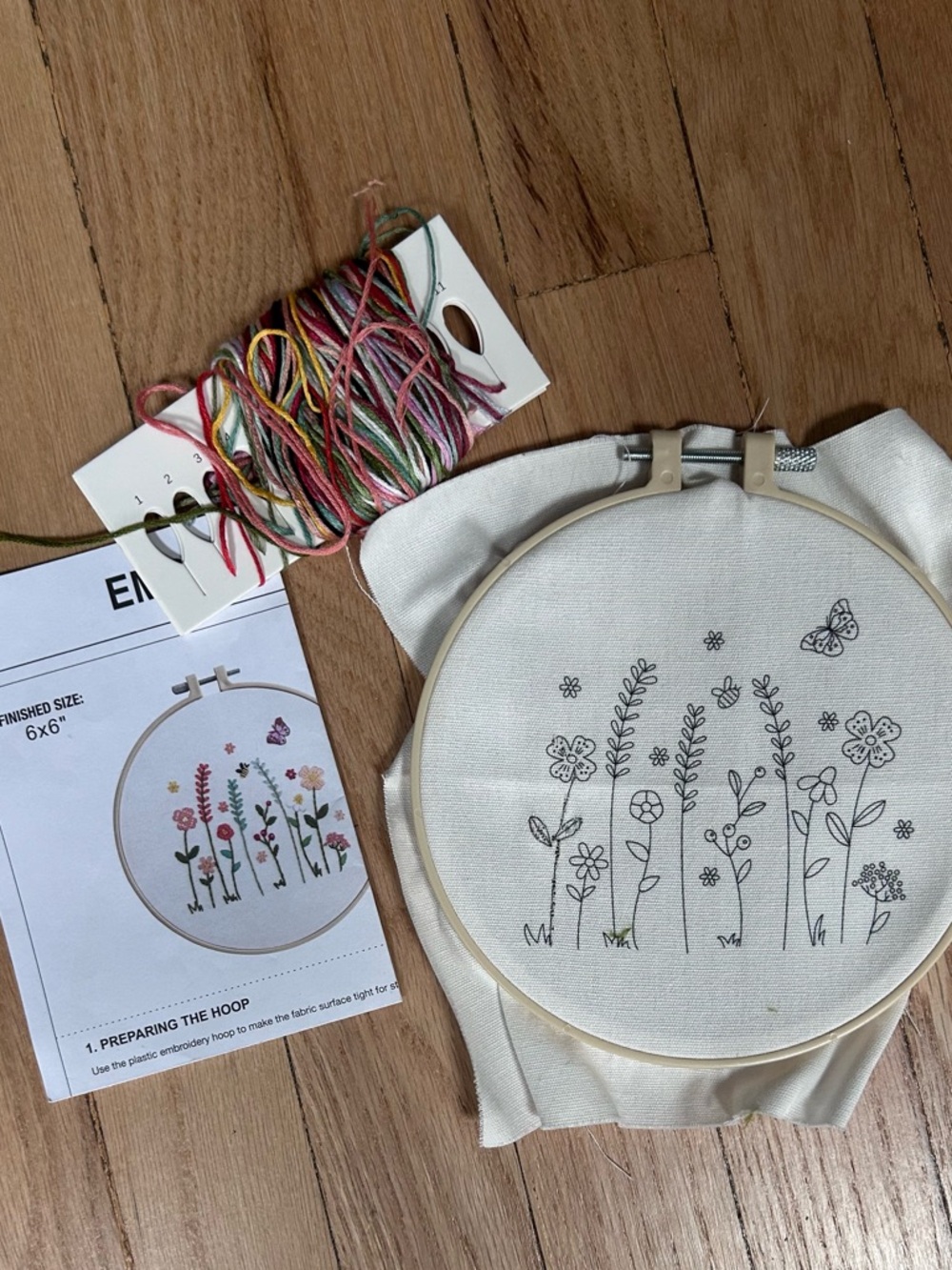Floral Flower&Strawberry Embroidery Kit with Hoops, Multicolor Floss (3 kits)